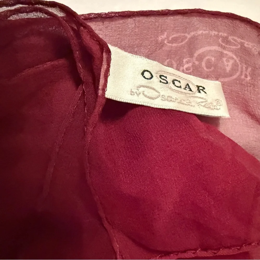 OSCAR DE LA RENTA SCARF SHEER SILK LARGE SQUARE FLORAL DARK RED BROWN GREEN
